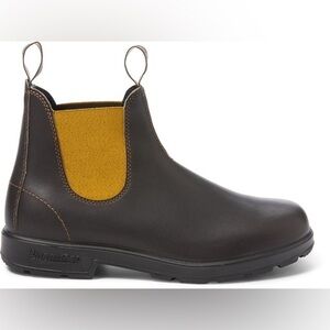 Blundstone Men's Dark Brown Boots with Mustard Elastic